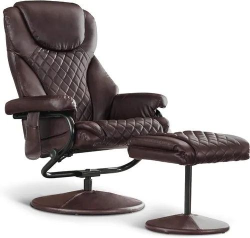 Miniatura 10 de Mcombo Sillón reclinable con otomano, silla reclinable con masaje, silla giratoria de 360 grados para sala de estar de piel sintética, 4901 (Cognac)