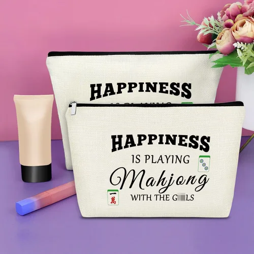 Miniatura 2 de Sazuwu Mahjong - Bolsa de maquillaje divertida para mujer, 2 piezas beige., Viaje, único