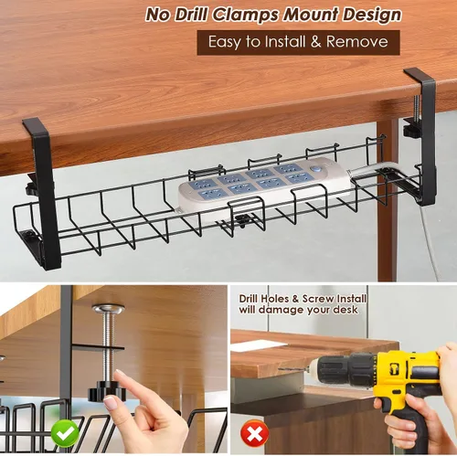 Miniatura 4 de BestAlice Bandeja de organización de cables para debajo del escritorio, bandeja retráctil de 12.8 a 21.5 pulgadas para organizar cables debajo