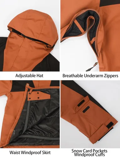 Miniatura 15 de GSOU SNOW Chaqueta de esquí para hombre, abrigo de nieve para snowboard, cálido, invierno, impermeable, con capucha