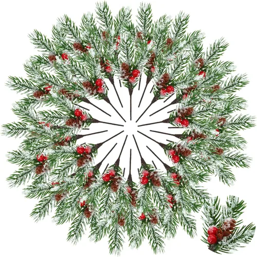 Miniatura 8 de 48 piezas de púas y aerosoles de Navidad, púas florales de árbol de Navidad, púas de acebo, tallos de bayas rojas, spray de vegetación para Bonito
