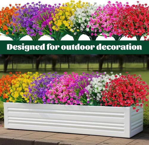 Miniatura 3 de Lnoicy 20 flores artificiales para exteriores, decoración de flores de plástico, resistentes a los rayos UV, plantas artificiales para interiores