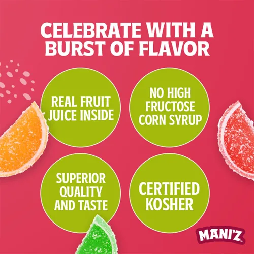 Miniatura 6 de Manischewitz Rebanadas de frutas confitadas navideña en una caja de regalo, 8 onzas, hechas con jugo de fruta real, sin gluten, sin jarabe de maíz