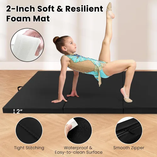 Miniatura 2 de Giantex 4'x10'x 2" Gymnastics Mat, 4-Panel Folding Aerobics Exercise Mat w/Hook & Loop Fastener, Carrying Handle, Portable Tumbling Mat for