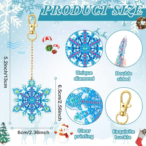 Miniatura 2 de Equsion Juego de 50 llaveros de pintura de diamante de copo de nieve de doble cara para Navidad 5D DIY Diamond Art Llaveros colgantes de adorno