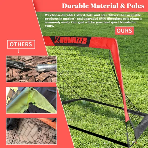 Miniatura 8 de L RUNNZER Portería de fútbol para niños, red de fútbol desplegable para patio trasero, juego de 2 con funda de transporte portátil
