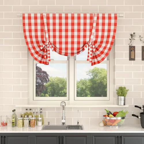 Miniatura 79 de Cenefas de cortina para ventana de 16 pulgadas de largo, 2 paneles de cuadros búfalo, cortinas pequeñas con bolsillo para barra, estilo clásico