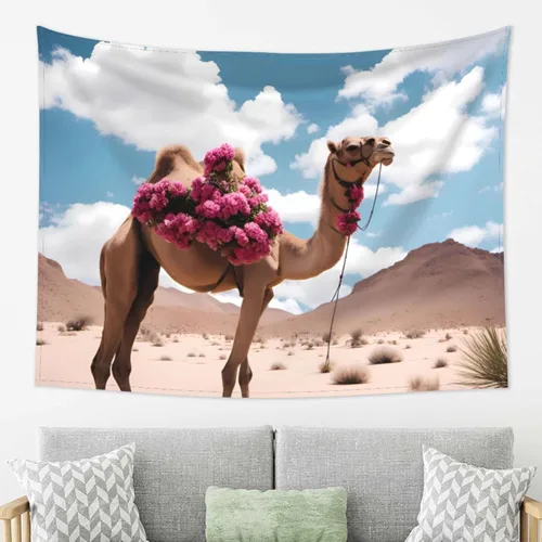 MYGANN Hermoso tapiz de color camello para decoración del hogar, 80 x 60 pulgadas, para interiores y exteriores, para colgar en la pared, funda de
