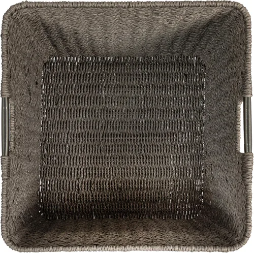 Miniatura 4 de Household Essentials Cesta tejida cuadrada, cubo de cuerda de papel con asas de acero inoxidable, gris
