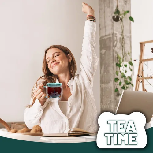 Miniatura 5 de Patelai Linda taza de oso con aislamiento de doble pared de vidrio para té, leche y café con asa, taza de espresso aislada, taza de cerveza de Verde