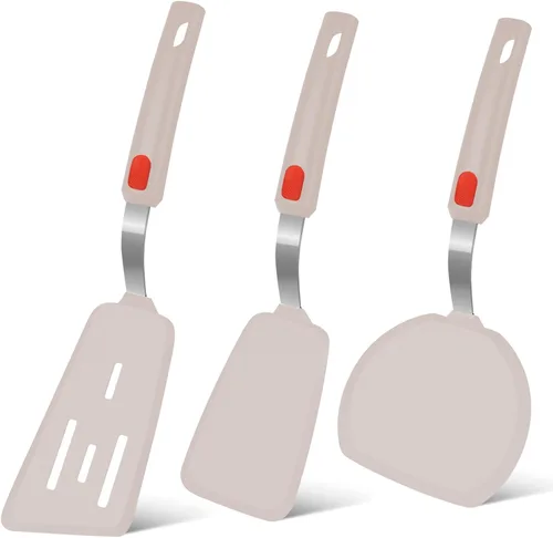Miniatura 9 de Beijiyi - Juego de 3 espátulas de silicona resistentes al calor de 600 °F para utensilios de cocina antiadherentes, utensilios de cocina grandes