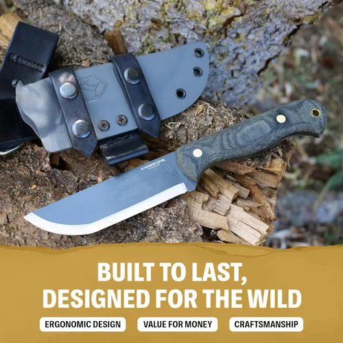 Miniatura 5 de Condor Tool & Knife SBK Cuchillo de hoja fija - Acero de alto carbono 1075 - Kydex con lazo de cuero para cinturón - Mango de micarta - Hoja de 5.3