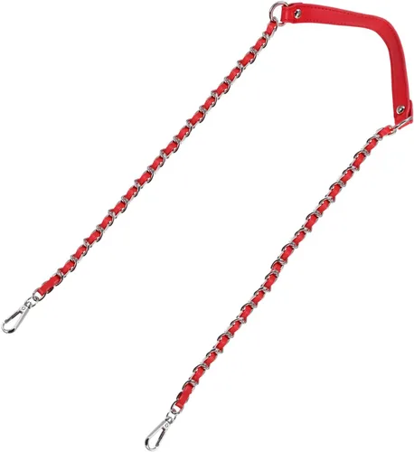 Miniatura 26 de Uxcell Correa de cadena plana de hierro de cuero de 39 pulgadas para bolso de mano, mango de reemplazo de hombro, negro con cadena dorada