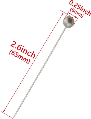 Miniatura 2 de HJ Garden 1 caja de 100 piezas de agujas de 0.236 x 2.394 pulgadas, alfileres de cabeza de perla, alfileres rectos para coser manualidades, Gris