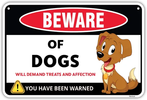 Venicor Cartel divertido de Beware of Dogs – 8 x 12 pulgadas – Aluminio – Regalo para los amantes de los perros – Arte de pared de perros – Cosas