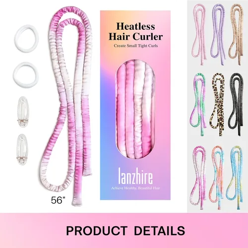 Miniatura 7 de Lanzhire Diadema Rizadora Nocturna para Rizos sin Calor, Varilla sin Calor para Cabello Largo y Corto (Rosa Tie Dye)
