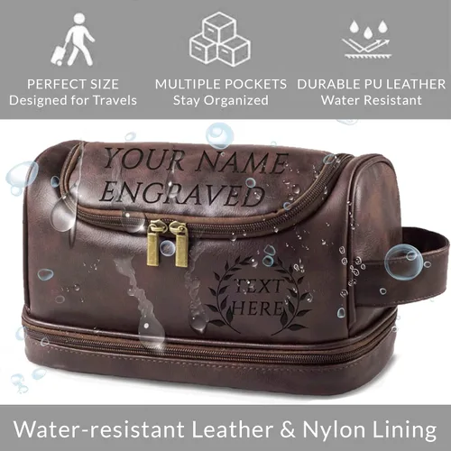 Miniatura 3 de xrlsg Neceser personalizado para hombres, kit de organizador de viaje de piel sintética grabada personalizada con gancho para colgar, regalo