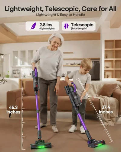 Miniatura 7 de AlloyMove Aspiradora inalámbrica de 45 KPA, hasta 60 minutos de tiempo de funcionamiento, aspiradora de succión ligera y potente para el hogar, 3
