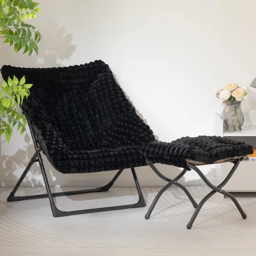 Miniatura 8 de HollyHOME Silla Platillo Extra Grande con Otomana Plegable, Cómoda Silla Plegable de Gran Tamaño y Conjunto de Taburete Reposapiés Plegable, Silla
