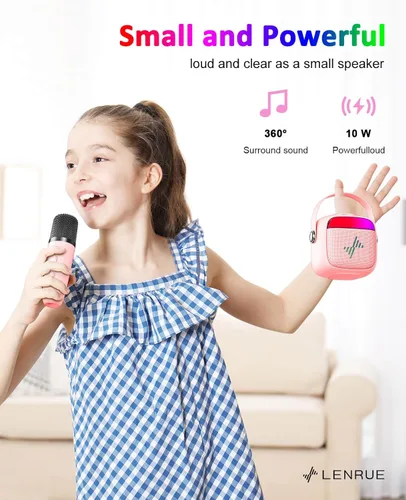 Miniatura 2 de LENRUE Máquina de karaoke para niños, regalos de cumpleaños para niñas, niños y adolescentes con micrófono inalámbrico, luces de colores, regalos