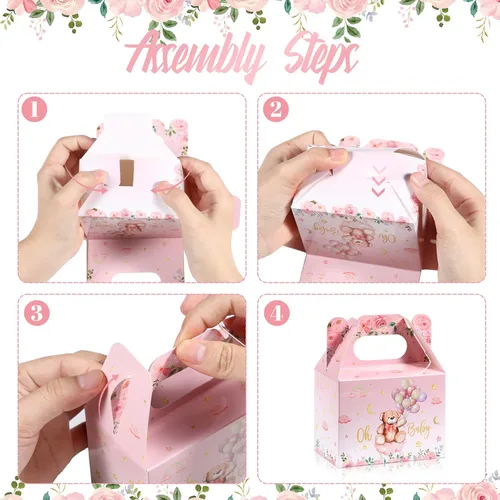 Miniatura 3 de Spakon 36 cajas de oso para baby shower, cajas de regalo, lindas decoraciones de papel de dulces de galletas para baby shower, revelación de género