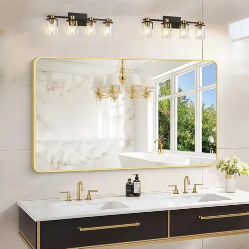 Miniatura 20 de Espejo de baño de 18 x 24 pulgadas con marco de metal negro rectangular, espejo de tocador rectangular de esquinas redondeadas, espejo de pared