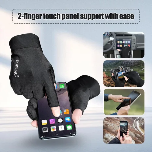 Miniatura 2 de ELUTENG Guantes finos de ciclismo de seda de hielo, 2 guantes de ciclismo sin dedos para hombres, guantes de ciclismo ligeros y transpirables