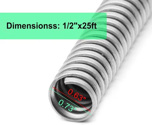 Miniatura 3 de Conducto eléctrico flexible de pared reducida de 1/2 pulgada, tubo de manga de cable galvanizado de hierro de 25 pies para administración de cables