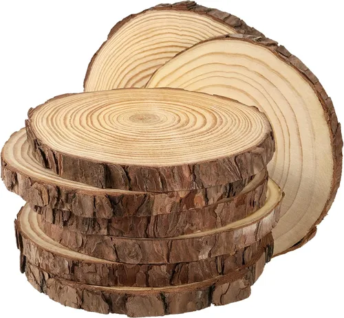 Miniatura 10 de JEUIHAU 6 piezas de rebanadas de madera natural sin terminar de 8 a 10 pulgadas, discos redondos de madera para corteza de árbol, círculos de madera