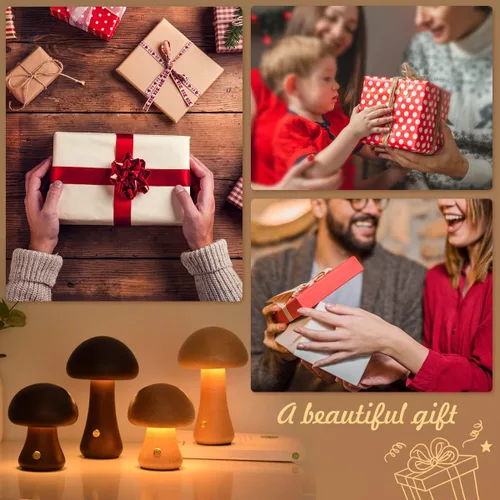 Miniatura 7 de Lámpara única pequeña de madera con forma de hongos, decoración de setas, lámpara de noche, lámpara de hongo recargable para decoración del hogar