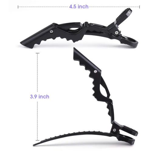 Miniatura 3 de GLAMFIELDS 12 pinzas para el pelo de cocodrilo negro para mujeres, peluquería de peluquería, clip profesional de agarre de plástico antideslizante