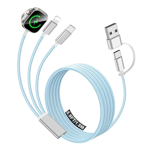 Miniatura 12 de Esenciales de viaje para cargador de Apple Watch, cargador de iPhone, cable de carga múltiple 3 en 1 tipo C/Lightning/magnético con bloque