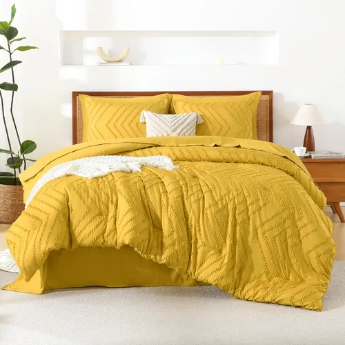 Miniatura 23 de Litanika Juego de ropa de cama con edredón tamaño King con sábanas beige - Juego de 7 piezas en una bolsa, diseño King Chevron copetudo bohemio
