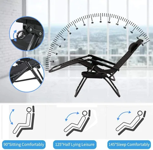 Miniatura 4 de Dkeli Zero Gravity - Juego de 2 sillas plegables y ajustables para patio con portavasos para exteriores, reclinables, para campamento, junto a