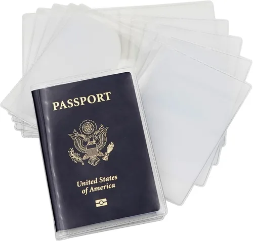 Funda transparente para pasaporte (paquete de 6) – Protector de pasaporte con ranuras para tarjetas y boletos, soporte de plástico impermeable para
