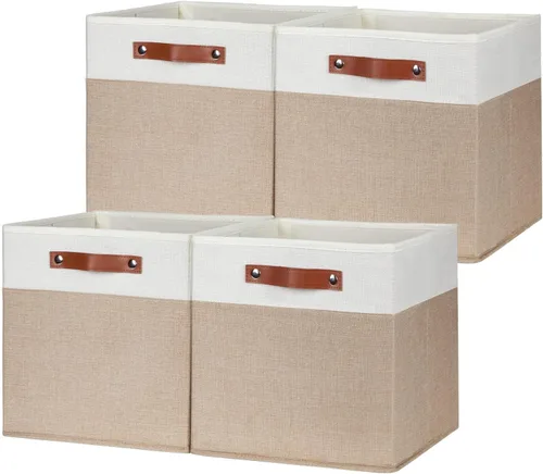 Miniatura 18 de HNZIGE Juego de 4 cubos de almacenamiento de tela, organizadores plegables para estantes, hogar, cubos decorativos para el hogar, juguetes, armario