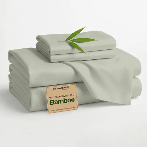 Miniatura 11 de SGI bedding Juego de sábanas tamaño matrimonial de lujo de 4 piezas, 100% viscosa de bambú cultivada orgánicamente, ultra suave, refrescante