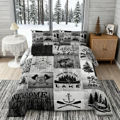 Miniatura 40 de Juego de edredón Lake House tamaño Twin, juego de ropa de cama náutica de navegación con ancla de 2 piezas para decoración de habitación de niños