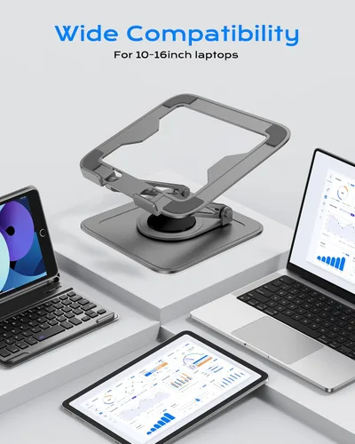 Miniatura 5 de Soporte Ajustable para Laptop de Escritorio con Base de 360°, Elevador Ergonómico para Laptop, Montaje, Soporte para Computadora Notebook para Gris