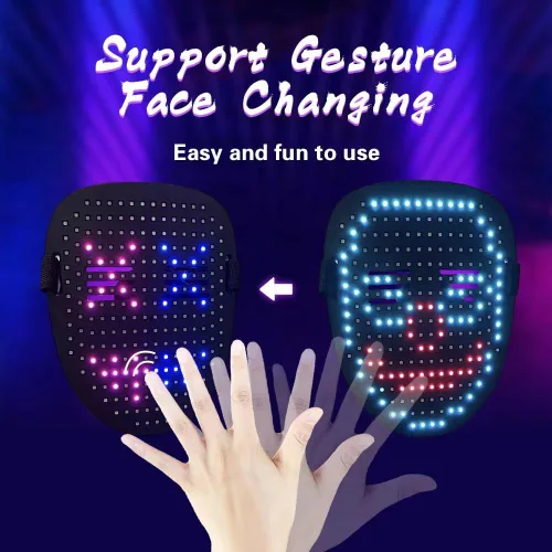 Miniatura 5 de Máscara LED COKOTEE con detección de gestos, luz LED, máscara facial iluminada para disfraz, cosplay, fiesta de disfraces, Halloween
