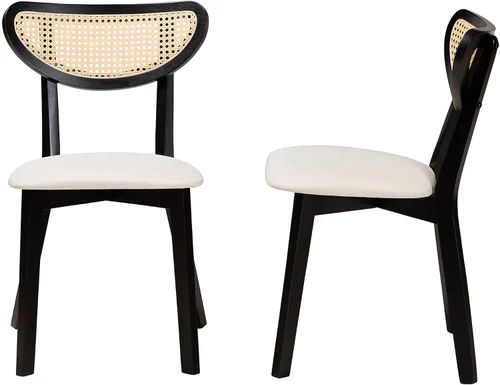 Miniatura 5 de Baxton Studio Dannell Mid-Century - Juego de sillas de comedor de 2 piezas de tela crema y madera con acabado negro