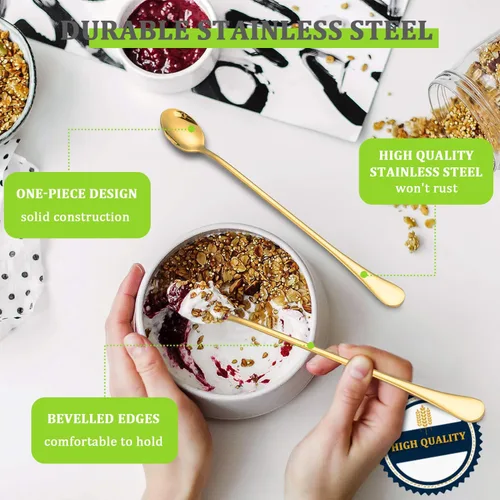 Miniatura 3 de Cuchara de té helado de mango largo, agitadores de mezcla de cóctel de acero inoxidable de 9 pulgadas, cuchara de café, barra de helado, agitadores