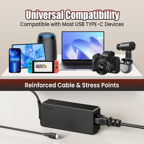 Miniatura 4 de Cargador USB C Chromebook de 45 W compatible con HP Chromebook 14 x360 11-ae 11-ea 14-ca, Lenovo 100e 300e 500e, Acer Spin 311 514, Samsung