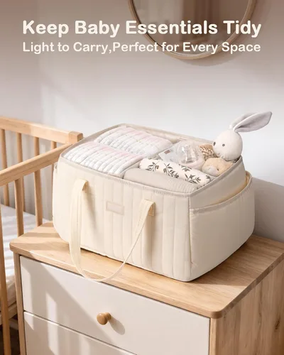 Miniatura 4 de Organizador de pañales para bebés, cesta de almacenamiento de pañales con asa, organizador de auto para niños y niñas y nuevos padres, baby shower