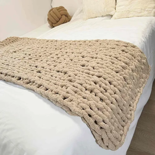 Miniatura 16 de Manta de punto grueso de 40 x 40 pulgadas, manta de felpilla cálida tejida a mano con nudo de cuerda grande suave y gruesa para sofá, cama, sofá