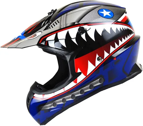 Miniatura 10 de 1Storm - Casco de motocross para adultos BMX MX ATV Dirt Bike Downhill Mountain Bike estilo Monster Shark Racing HKY_SC09S