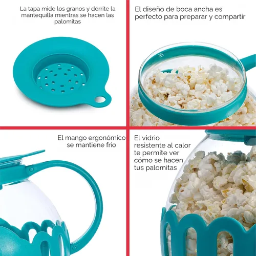 Miniatura 6 de Ecolution - Palomitero MicroPop patentado para microondas con vidrio seguro para temperatura, tapa 3 en 1 mide granos y derrite mantequilla, hecho