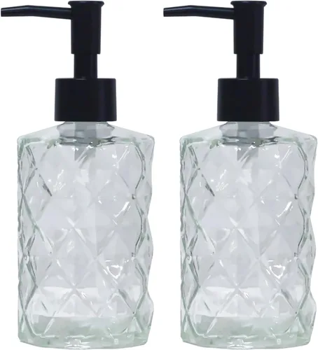 Miniatura 21 de Dispensador de jabón de vidrio verde con bomba de plástico negro, dispensador de jabón líquido para manos recargable de 12 oz, paquete de 2 botellas