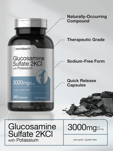 Miniatura 3 de Horbäach Sulfato de Glucosamina 2KCI con Potasio 3000mg 240 Cápsulas Suplemento sin OMG y sin gluten