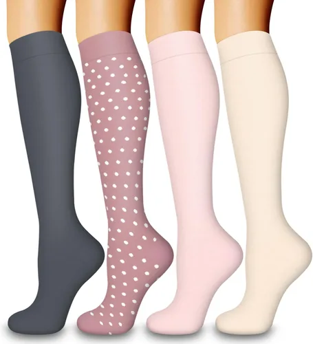 Paquete de 4 calcetines de compresión para mujeres y hombres, el mejor apoyo para médicos, correr, enfermería, atletismo